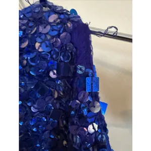Vintage Laurence Kazar Blue Silk Hand Sequined‎ Halter Top Sz Small 90's Retro thumbnail 3