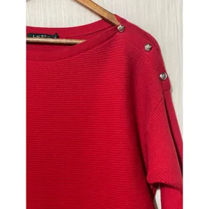 Lauren Ralph Lauren Ribbed Sweater Red Boat Neck Button Shoulder Women's Large thumbnail 3