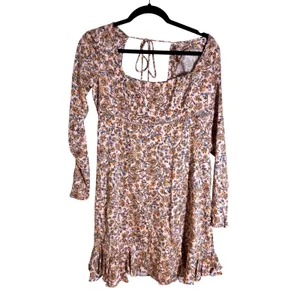 Free People Boho Floral Mini‎ Dress Tie Back Long Sleeve Size 8 thumbnail 3