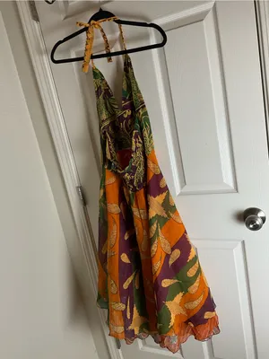 Raj 100% Silk Boho Halter Dress Size S Multi-Color Patchwork India thumbnail 12