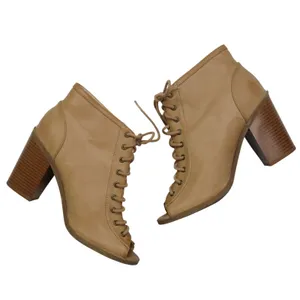 Soda Beige Lace Up Peep Toe Bootie Tan Ankle Tie Front Ankle Boots Size 7.5 thumbnail 6
