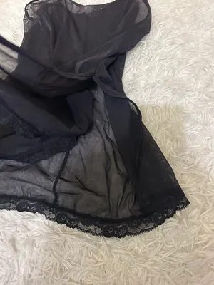 Victoria's Secret Black Sheer Lace Hem Chemise Teddy Side Slit large lace trim thumbnail 6