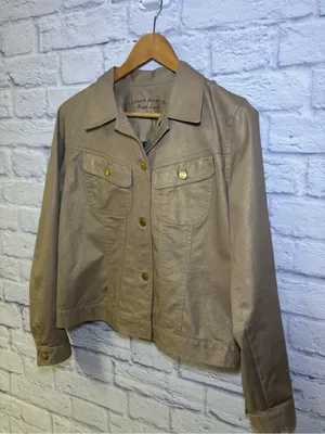Lauren Jeans Co Ralph Lauren Women's Demin Gold Metallic Button Up Jacket Sz L thumbnail 8