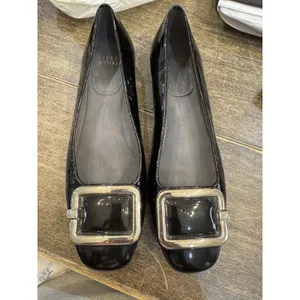 Stuart Weitzman Black Patent Ballet Slippers‎ Size 6.5 Silver Buckle 1/2" Heel thumbnail 11