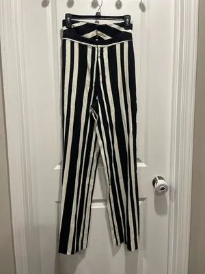 Alice and Olivia Umbrella Stripe Linen Wide Leg Pants Size 2 thumbnail 5