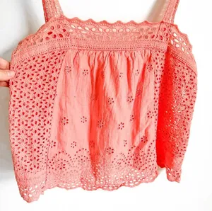 Pink Eyelet Embroidered Cropped Cami Top sz Small thumbnail 7
