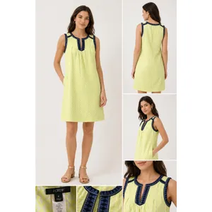 J.Crew Neon Green Geometric Print Sleeveless Dress‎ Size 4 Pockets thumbnail 2