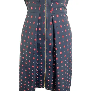 Tommy Hilfiger Navy Blue Red Geometric Floral Front Zip Fit Flare Dress Size 2 thumbnail 2