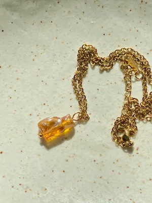 Handmade quality Czech glass cat gold tone stainless steel chain necklace🧡 thumbnail 6