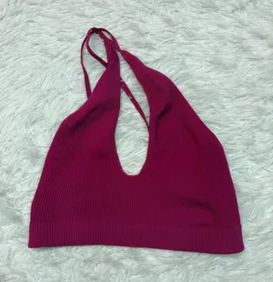 Free people Ribbed Deep V Halter Crop Top thumbnail 1