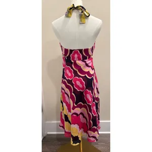Harold's Pink Floral Silk Blend Halter Midi Dress Size 4 Retro Psychedelic Pinup thumbnail 2