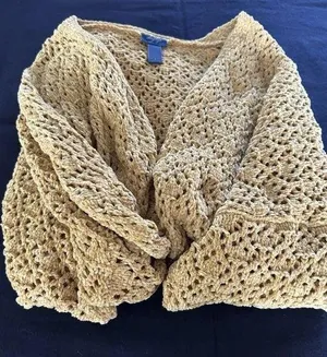 Daytrip Crochet Open Front Cardigan Butterscotch Lrg Cozy Relaxed Soft Grannycor thumbnail 1