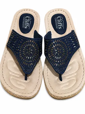 Cliffs by White Mountain Navy Embellished Comfort Thong Sandals Size 6M EUC thumbnail 1