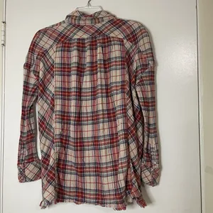 Free People Juniper Red plaid raw hem snap button front flannel shirt Small thumbnail 5