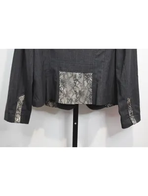 Bisou Bisou Pinstripe Blazer with Lace Panel Trim Gray Size XL Y2K Business thumbnail 5