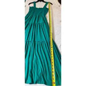 Zenana Emerald Green Smocked Bodice Tiered Maxi Dress Medium (light pilling) thumbnail 7