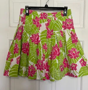 Lilly Pulitzer Pink & Lime Floral Pleated Skater Skirt thumbnail 1