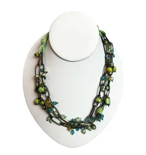 Multi strand green multi shaded statement necklace clover green chuncky necklace thumbnail 1