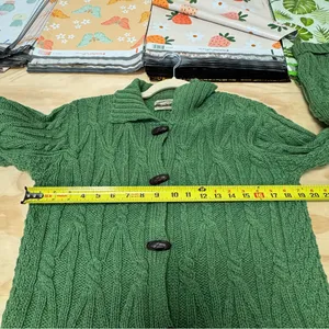 Vintage Aran Crafts Merino Wool Cable‎ Knit Button Cardigan Sweater Green XS thumbnail 9