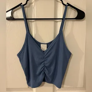 Full Tilt Blue Ruched Tank Top thumbnail 1