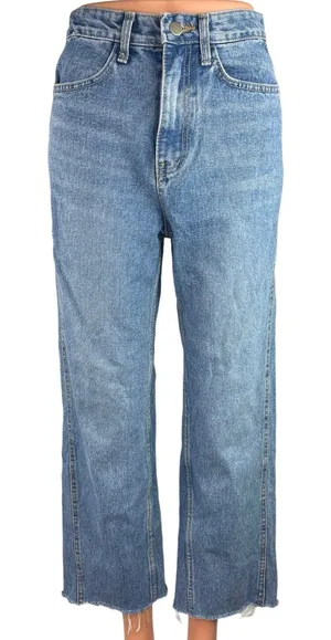 Oak + Fort Blue 100% Cotton High Rise Light Wash Cropped Wide Leg Jeans Size S thumbnail 1