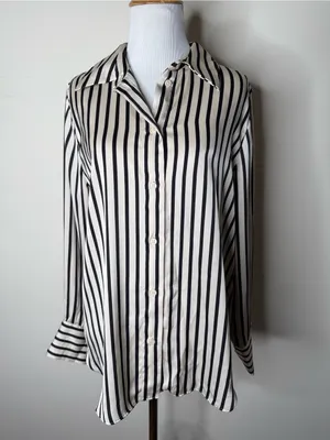 H&M Black and White Striped Satin Blouse thumbnail 2