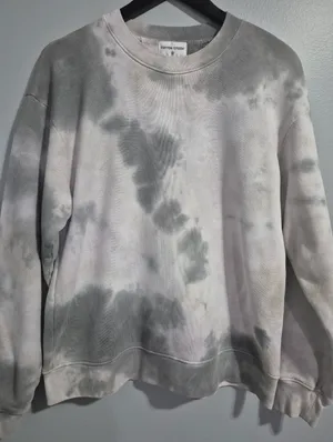 Cotton Citizen Womens Brooklyn Light Gray & Charcoal Tie-Dye Crewneck Sweatshirt thumbnail 1