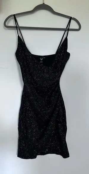 NWT Windsor Black & Silver Glittery V Neck Strappy Mini Dress Size Medium thumbnail 1