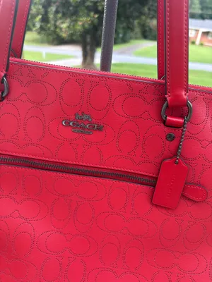 Coach Perforated Signature Leather Gallery Tote color Miami Red thumbnail 2