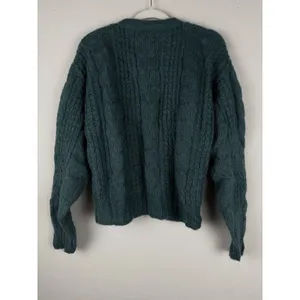 Vtg Forenza Mohair Wool Women's‎ M Teal Button Up Cable Knit Sweater Preppy 80's thumbnail 2