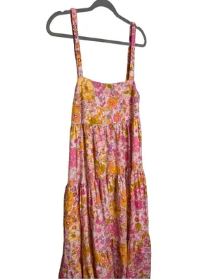🌸 Free People Park Slope Floral Maxi Dress Medium Boho Tiered Cottagecore 🌸 thumbnail 5