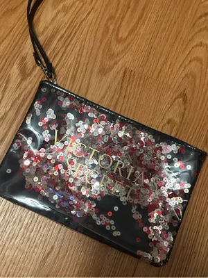 Victoria's Secret Black Sequin Wristlet with Pink & Silver Accents thumbnail 1