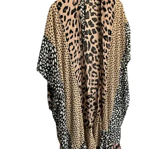 Umgee Womens‎ Leopard Patchwork Ruffle Kimono Wrap Brown Black SM thumbnail 10