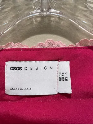 ASOS Design Satin Flippy Mini Dress Pink Lace Trim Sleeveless Women’s Size 6 thumbnail 8
