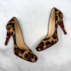 Christian Louboutin Particule 100 Leopard Calf Hair Leather Square Toe Pump Heel thumbnail 8