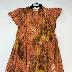 ULLA JOHNSON Remi Printed Tiered Midi Dress In Orange Cotton In Brown Size 2 thumbnail 3