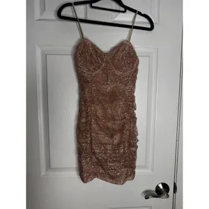 HELLO MOLLY NWT‎ Bottles Of Bubbles Rose Gold Mini Dress Size 4 Glitter Sparkle thumbnail 4