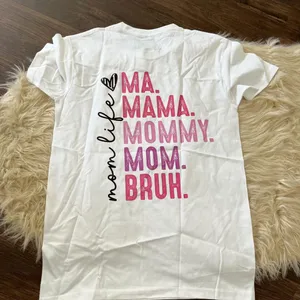 Source Unknown NWOT White Pink "Bruh - formerly known as Mum" Funny Boy Mum Graphic Tee T-shirt thumbnail 2
