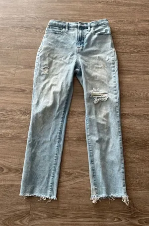 Madewell Womens 29 The Perfect Vintage Straight Jean Light Wash Raw Hem Hi Rise thumbnail 1