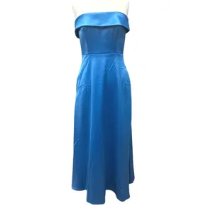 BHLDN Soma Strapless Stretch Satin Fit Flare Midi Dress 6 Blue Satin Formal HOCO thumbnail 2