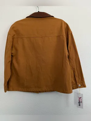 NWT Relaxed Oversized Brown Canvas Chore Jacket Small thumbnail 4