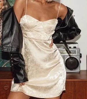 Princess Polly Womens Champagne Pop Dragon Jacquard Satin Glam Mini Dress Size 8 thumbnail 1