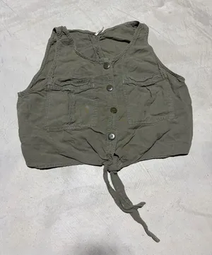 Free people Sleeveless Olive Tie-Front Button Crop Top large thumbnail 1