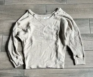 Joah Brown Taupe Ribbed Knit Top thumbnail 1