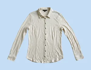 Maeve by Anthropologie Linen Blend Button Down Shirt Cream Ivory Small thumbnail 1