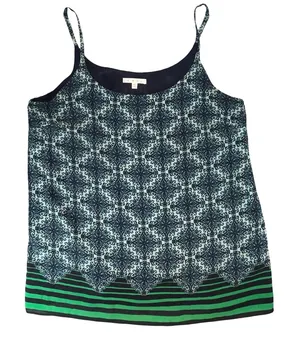 Cabi Womens Camisole Navy Green Damask Striped Boho Layering Tank Top XL thumbnail 1
