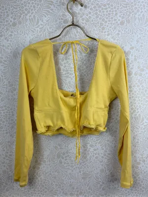 Free People Mellow Yellow Cropped Dancing Queen Bow Cutout Top - Size - Large thumbnail 6