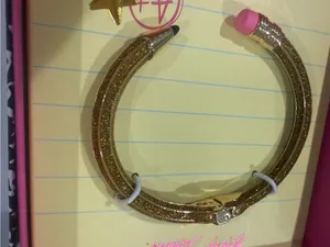 Betsey Johnson Gold Pencil Cuff Bracelet Pink Tip cute teacher gift new box thumbnail 3