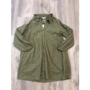 New In Olive Green Babydoll Tunic Dress Long Sleeve Button Down‎ Small NWT thumbnail 2