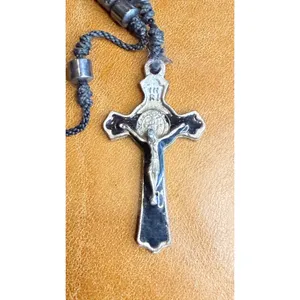 Handmade Black Rosary Necklace With Silver Metal Crucifix Pendant & Beaded Chain thumbnail 8
